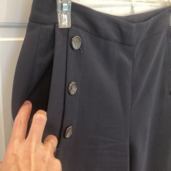 DKNY Navy Sailor nautical Button flat front High Rise Wide Leg Pant Size 10 - Picture 7 of 12